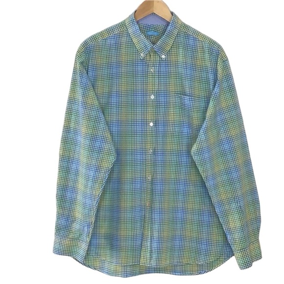 J McLaughlin Green Blue Plaid Cotton Button Down Long Sleeve Shirt Size …New - Picture 1 of 9
